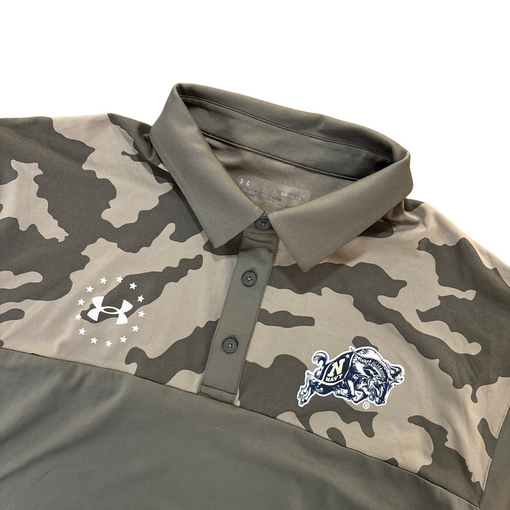UNDER ARMOUR Navy Midshipmen Mens‎ Large Camo HeatGear Polo Shirt - Picture 1 of 10